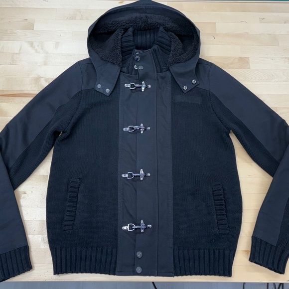 Men’s Guess Black Hooded Sweater Jacket Size Medium - Picture 1 of 8